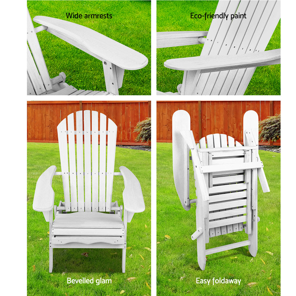 Gardeon 2PC Adirondack Outdoor Chairs Wood Foldable Sun Lounge Patio Furniture 5