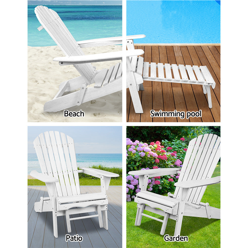 Gardeon 2PC Adirondack Outdoor Chairs Wood Foldable Sun Lounge Patio Furniture 6