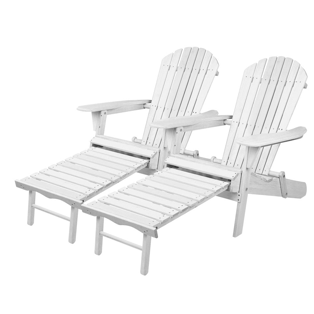 Gardeon 2PC Adirondack Outdoor Chairs Wood Foldable Sun Lounge Patio Furniture 7