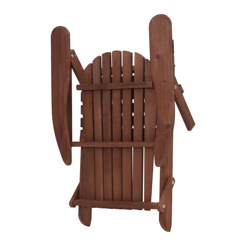 Gardeon 3PC Adirondack Outdoor Table and Chairs Wooden Foldable Beach Chair Brown 5
