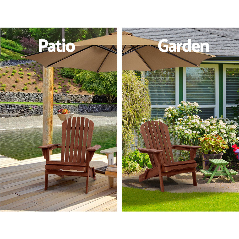 Gardeon 3PC Adirondack Outdoor Table and Chairs Wooden Foldable Beach Chair Brown 12