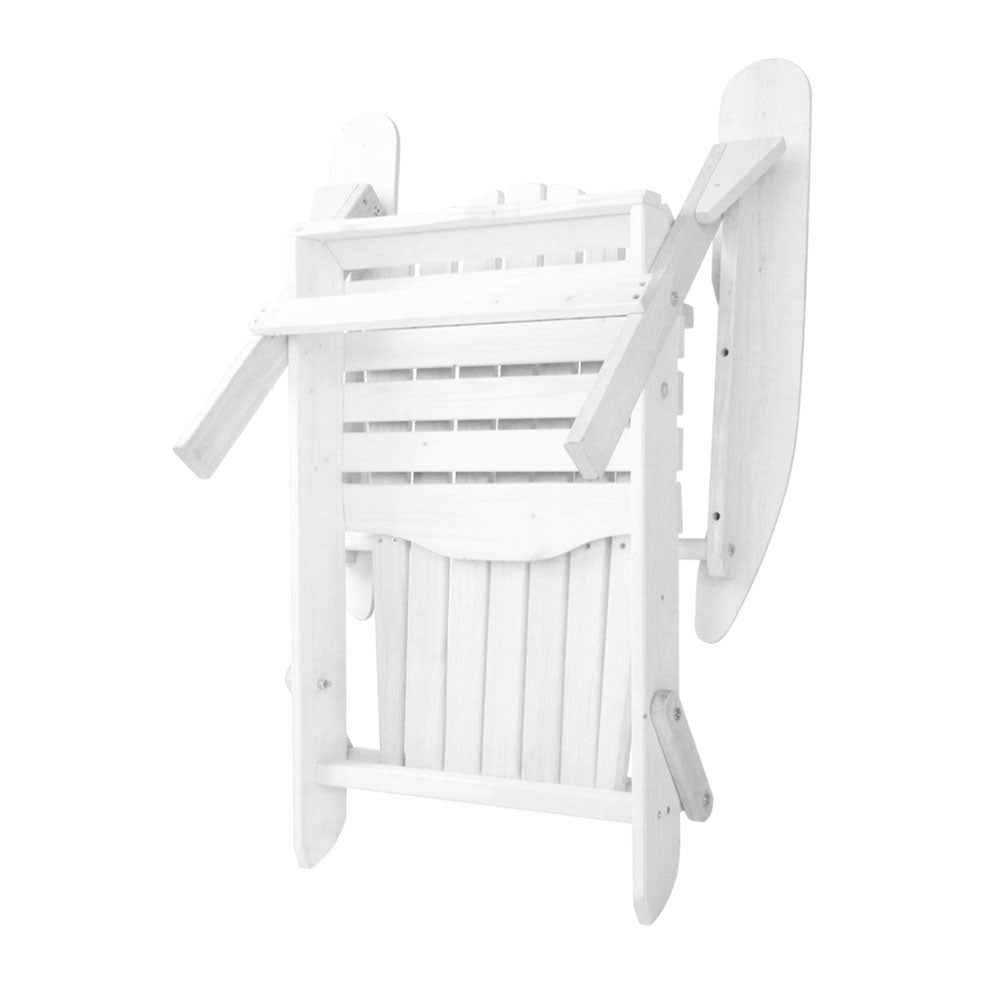 Gardeon 3PC Adirondack Outdoor Table and Chairs Wooden Foldable Beach Chair White 5