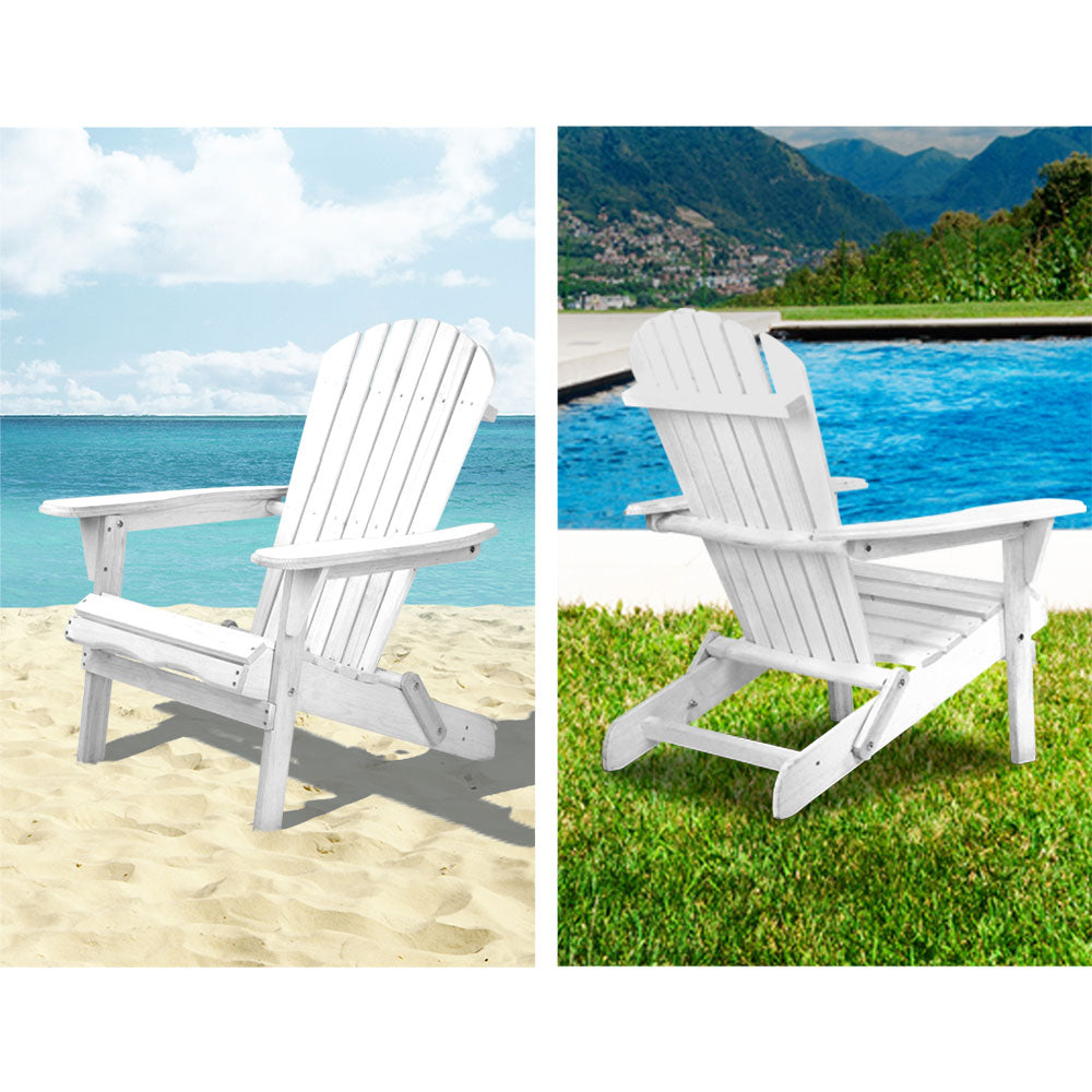 Gardeon 3PC Adirondack Outdoor Table and Chairs Wooden Foldable Beach Chair White 11
