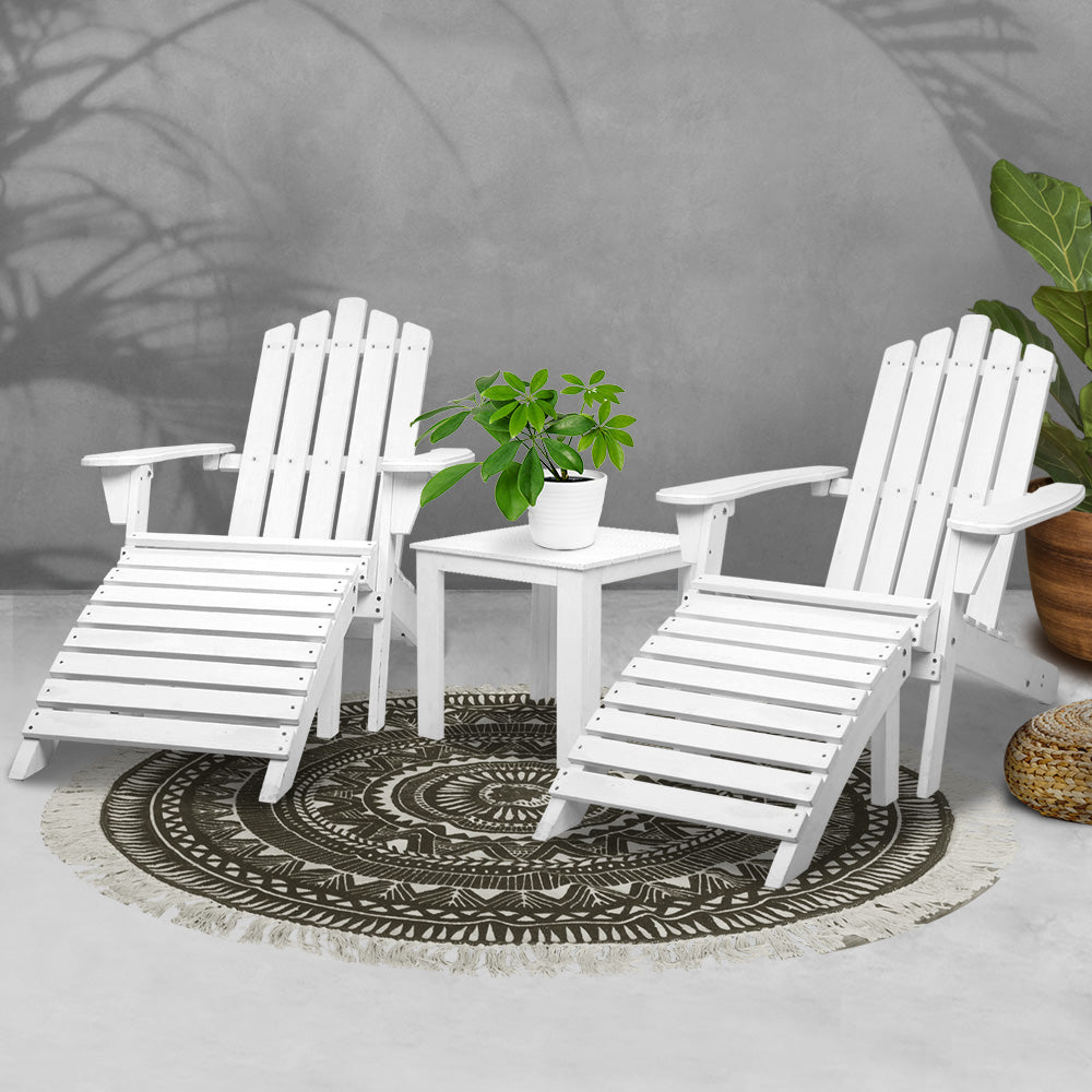 Gardeon 5PC Adirondack Outdoor Table and Chairs Wooden Sun Lounge Patio Furniture White 7