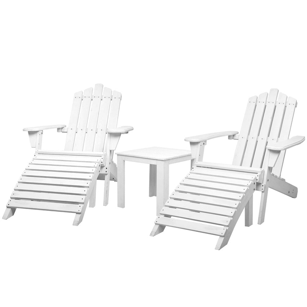 Gardeon 5PC Adirondack Outdoor Table and Chairs Wooden Sun Lounge Patio Furniture White 8