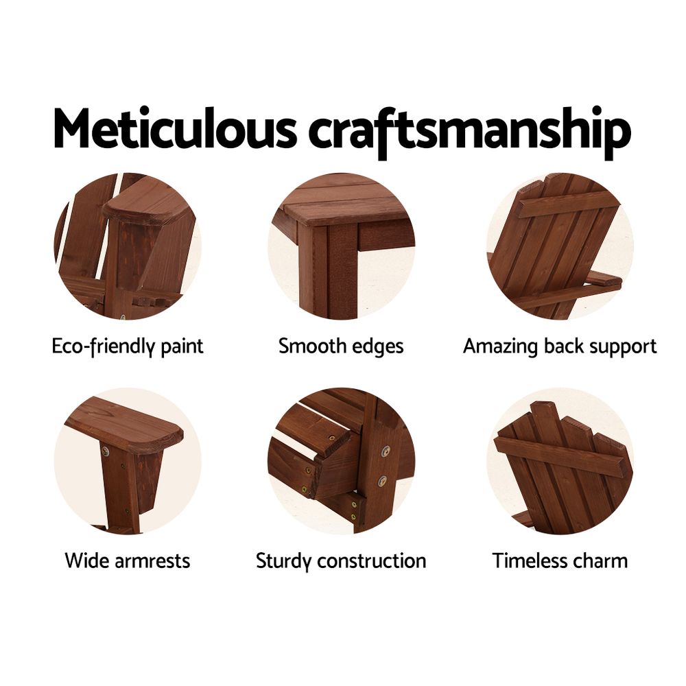 Gardeon Adirondack Outdoor Chairs Wooden Beach Chair Patio Furniture Garden Brown 4