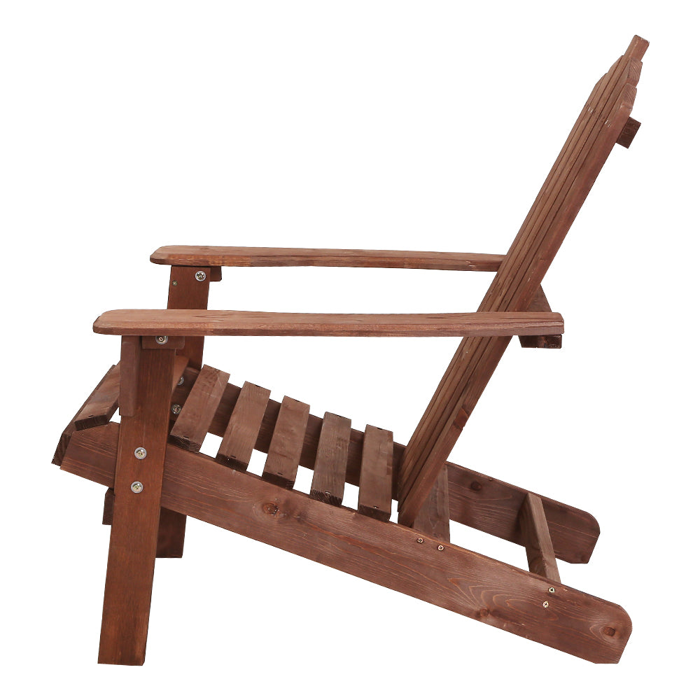 Gardeon 3PC Adirondack Outdoor Table and Chairs Wooden Beach Chair Brown 4