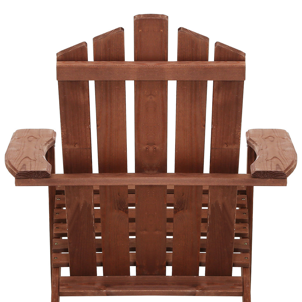 Gardeon 3PC Adirondack Outdoor Table and Chairs Wooden Beach Chair Brown 5