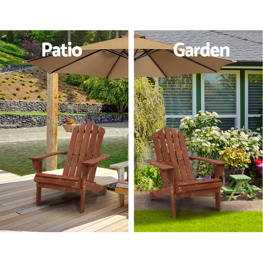Gardeon 3PC Adirondack Outdoor Table and Chairs Wooden Beach Chair Brown 14