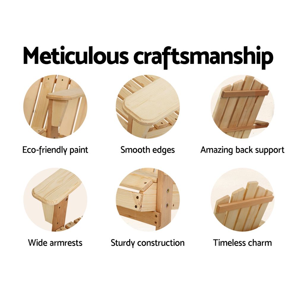 Gardeon Adirondack Outdoor Chairs Wooden Beach Chair Patio Furniture Garden Natural 4