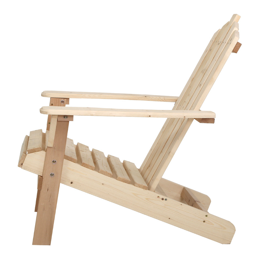 Gardeon 3PC Adirondack Outdoor Table and Chairs Wooden Beach Chair Natural 4