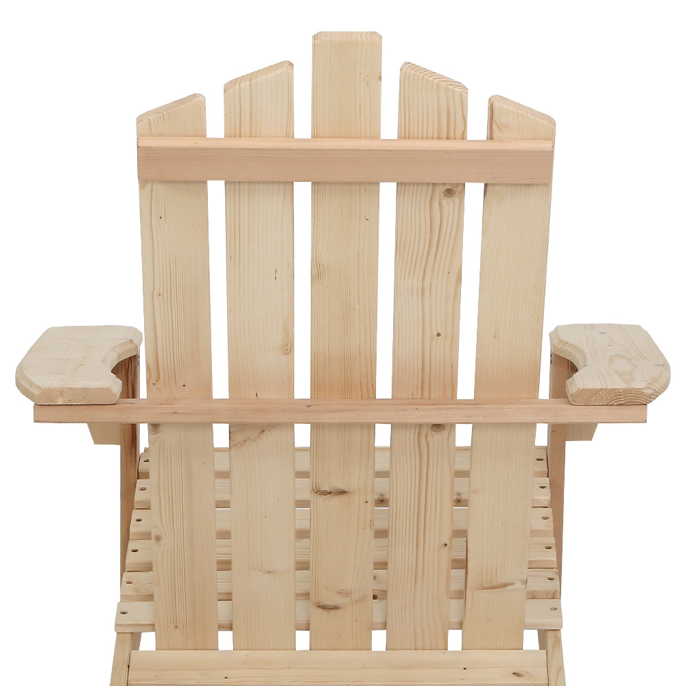 Gardeon 3PC Adirondack Outdoor Table and Chairs Wooden Beach Chair Natural 5