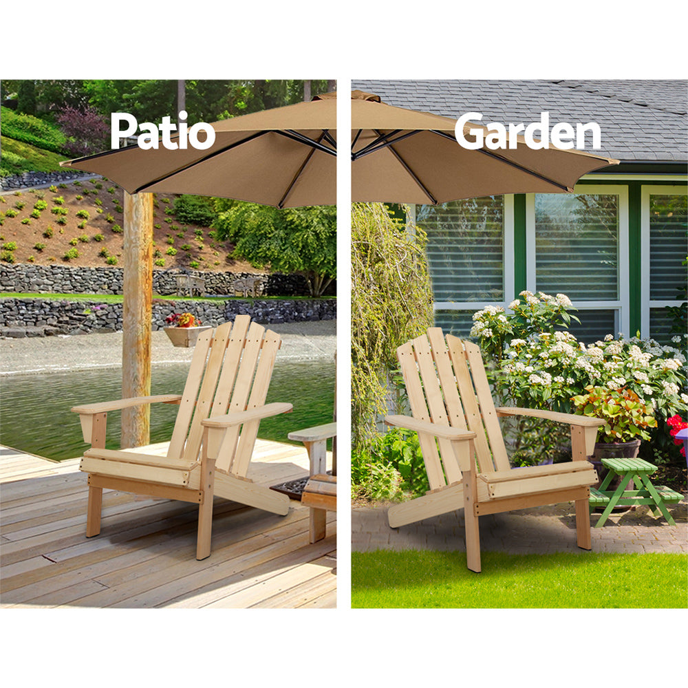 Gardeon 3PC Adirondack Outdoor Table and Chairs Wooden Beach Chair Natural 14