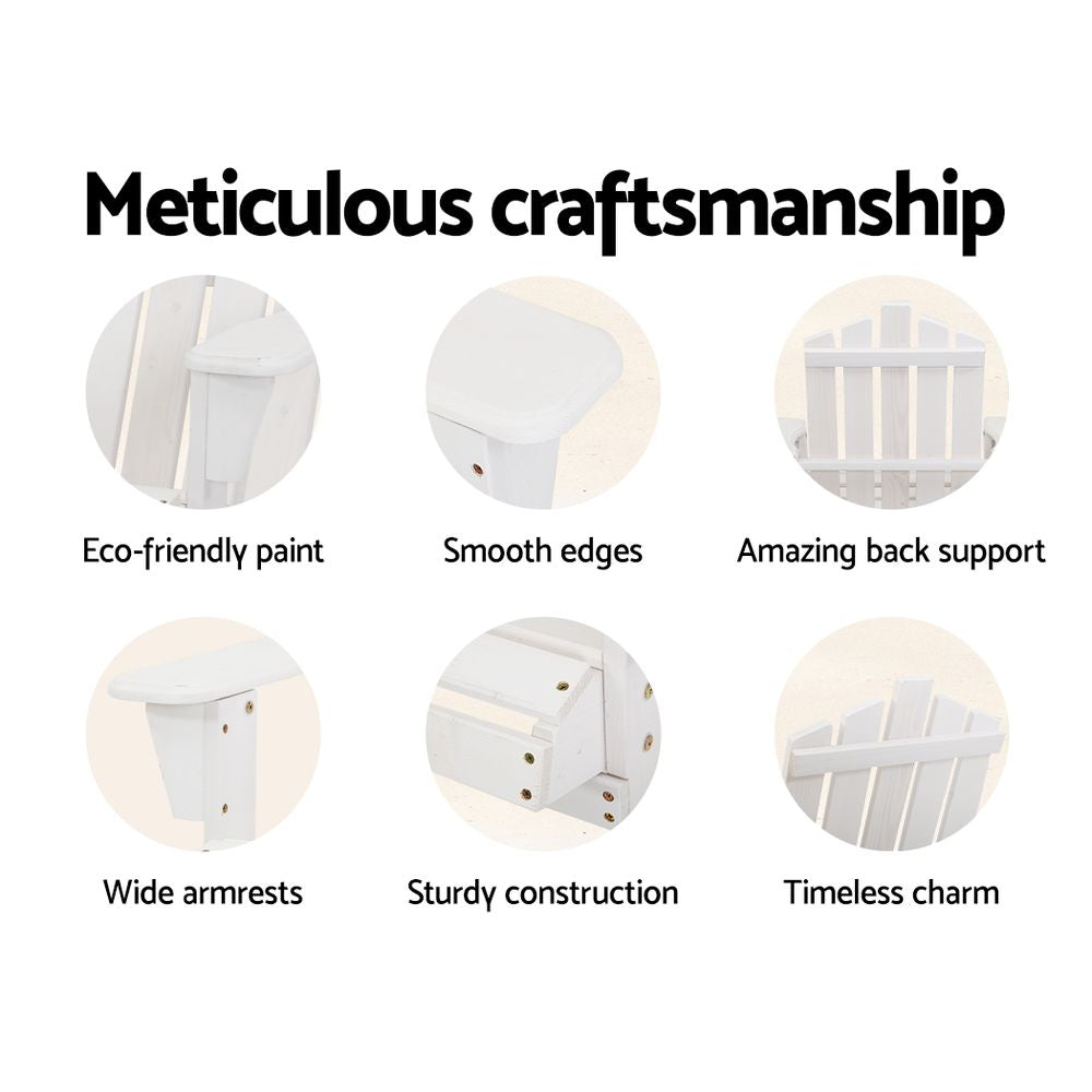 Gardeon Adirondack Outdoor Chairs Wooden Beach Chair Patio Furniture Garden White 4