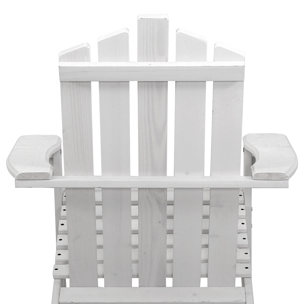 Gardeon 3PC Adirondack Outdoor Table and Chairs Wooden Beach Chair White 5
