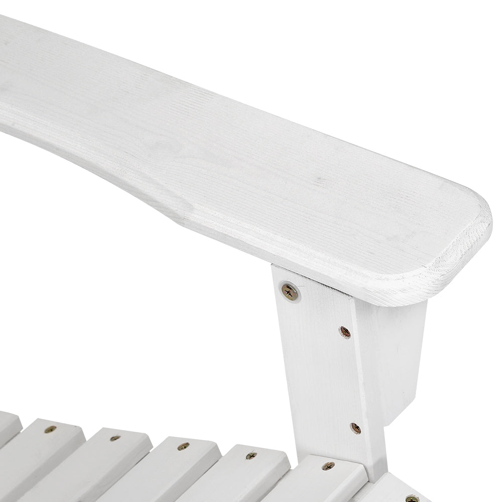 Gardeon 3PC Adirondack Outdoor Table and Chairs Wooden Beach Chair White 6