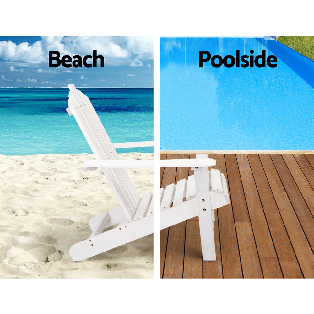 Gardeon 3PC Adirondack Outdoor Table and Chairs Wooden Beach Chair White 13