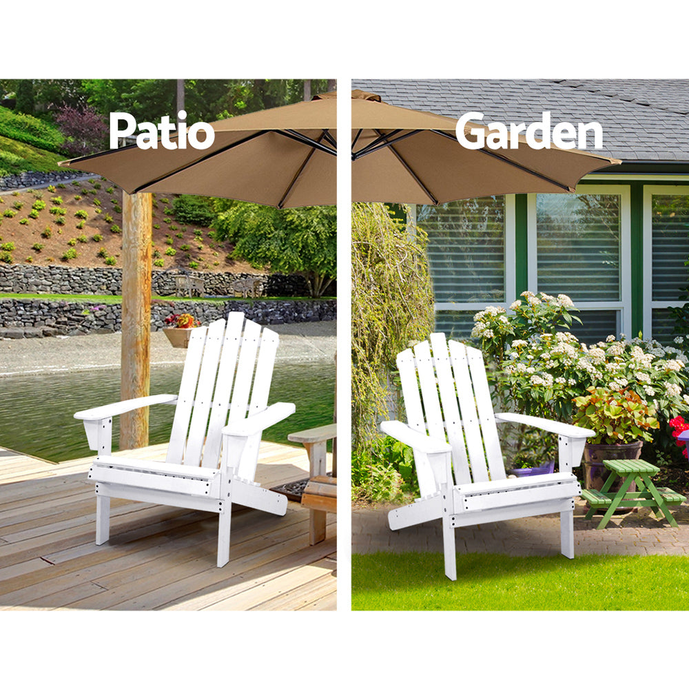 Gardeon 3PC Adirondack Outdoor Table and Chairs Wooden Beach Chair White 14