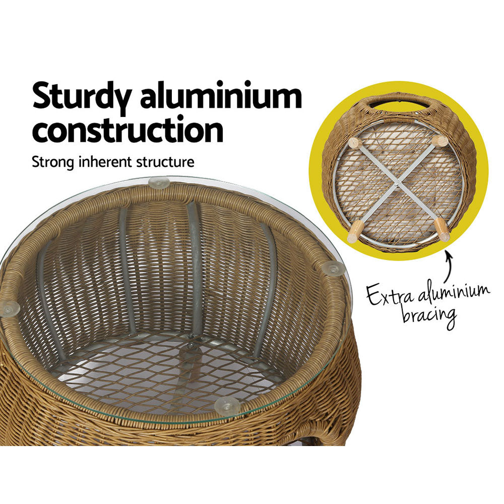 Gardeon Coffee Side Table Wicker Aluminium Desk Pet Bed Storage Outdoor Furniture 7