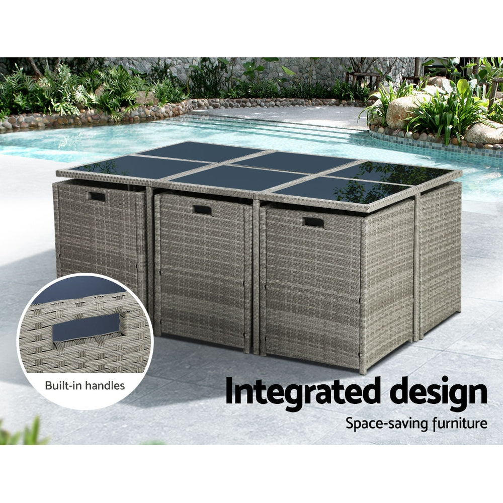 Gardeon Outdoor Dining Set 11 Piece Wicker Table Chairs Setting Grey 4