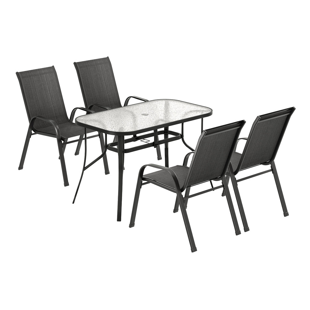 Gardeon 5PC Outdoor Dining Set Table and Chairs Patio Furniture Bistro Set Garden Black 3