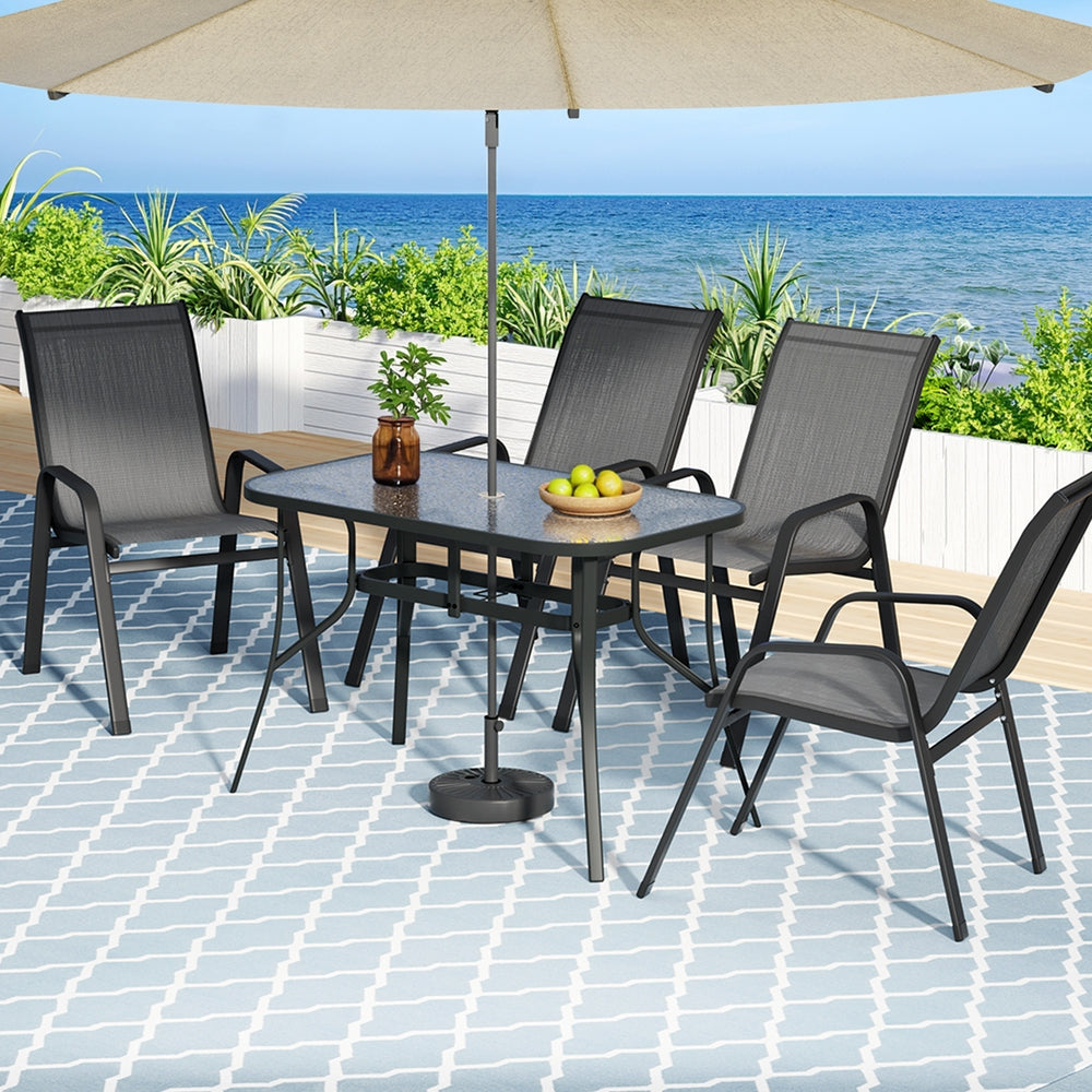 Gardeon 5PC Outdoor Dining Set Table and Chairs Patio Furniture Bistro Set Garden Grey 7