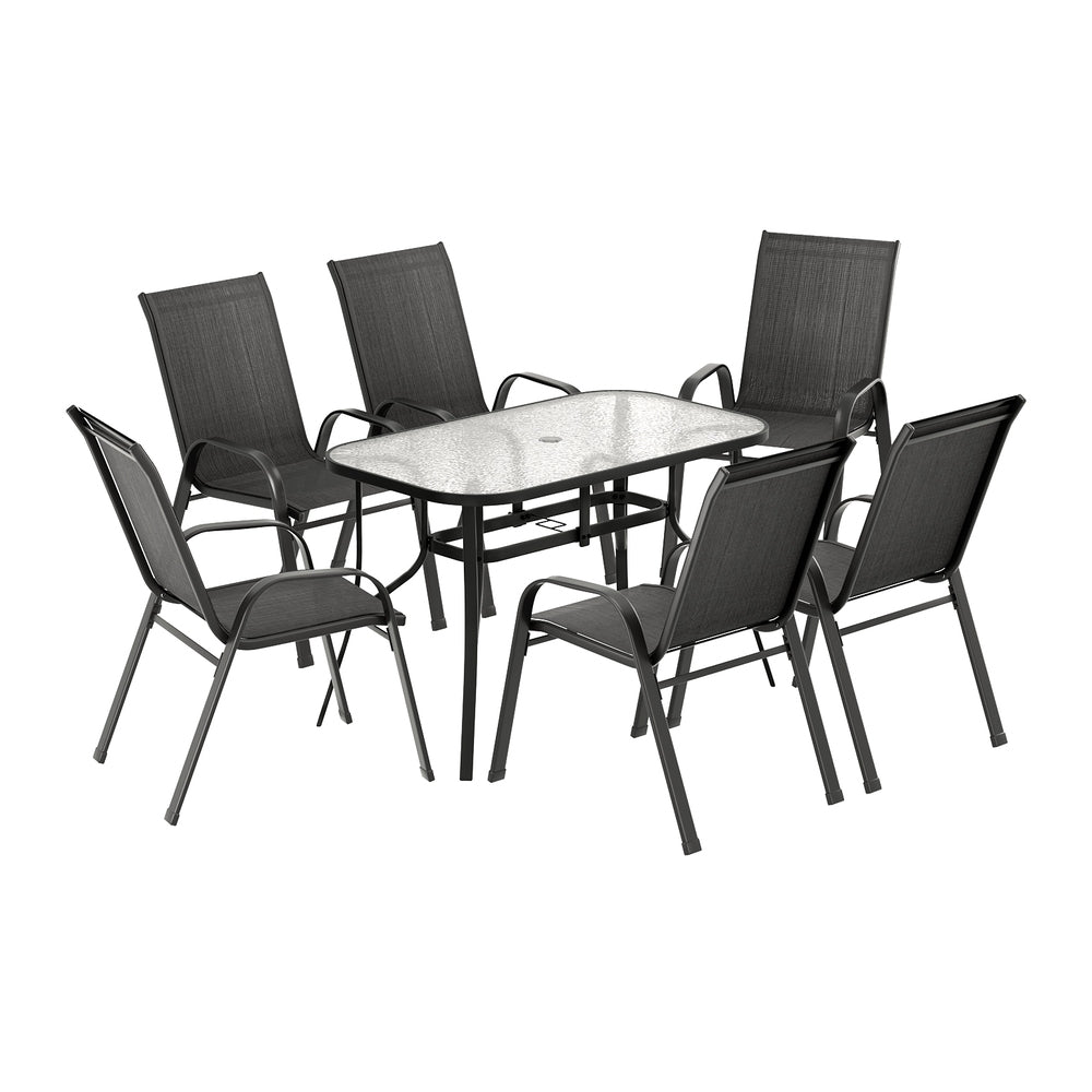 Gardeon 7PC Outdoor Dining Set Table and Chairs Patio Furniture Garden Bistro Set Black 3