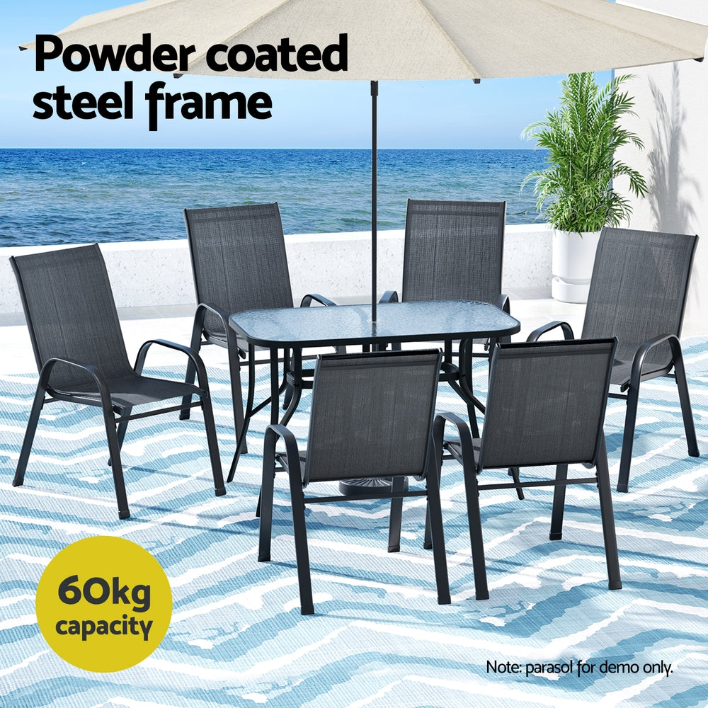 Gardeon 7PC Outdoor Dining Set Table and Chairs Patio Furniture Garden Bistro Set Black 4