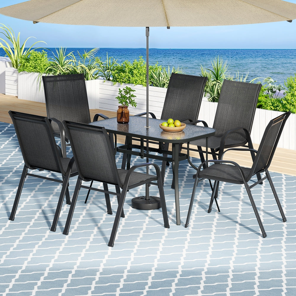 Gardeon 7PC Outdoor Dining Set Table and Chairs Patio Furniture Garden Bistro Set Black 7