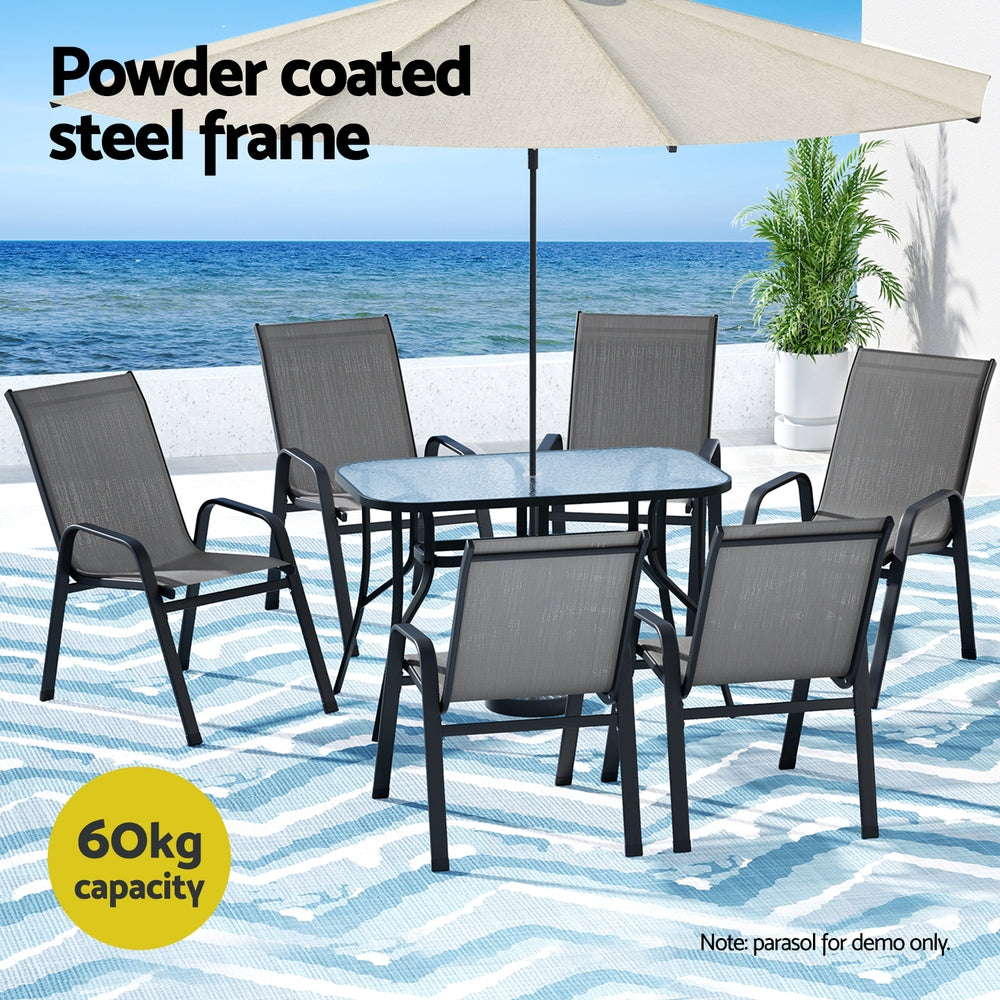 Gardeon 7PC Outdoor Dining Set Table and Chairs Patio Furniture Garden Bistro Set Grey 4