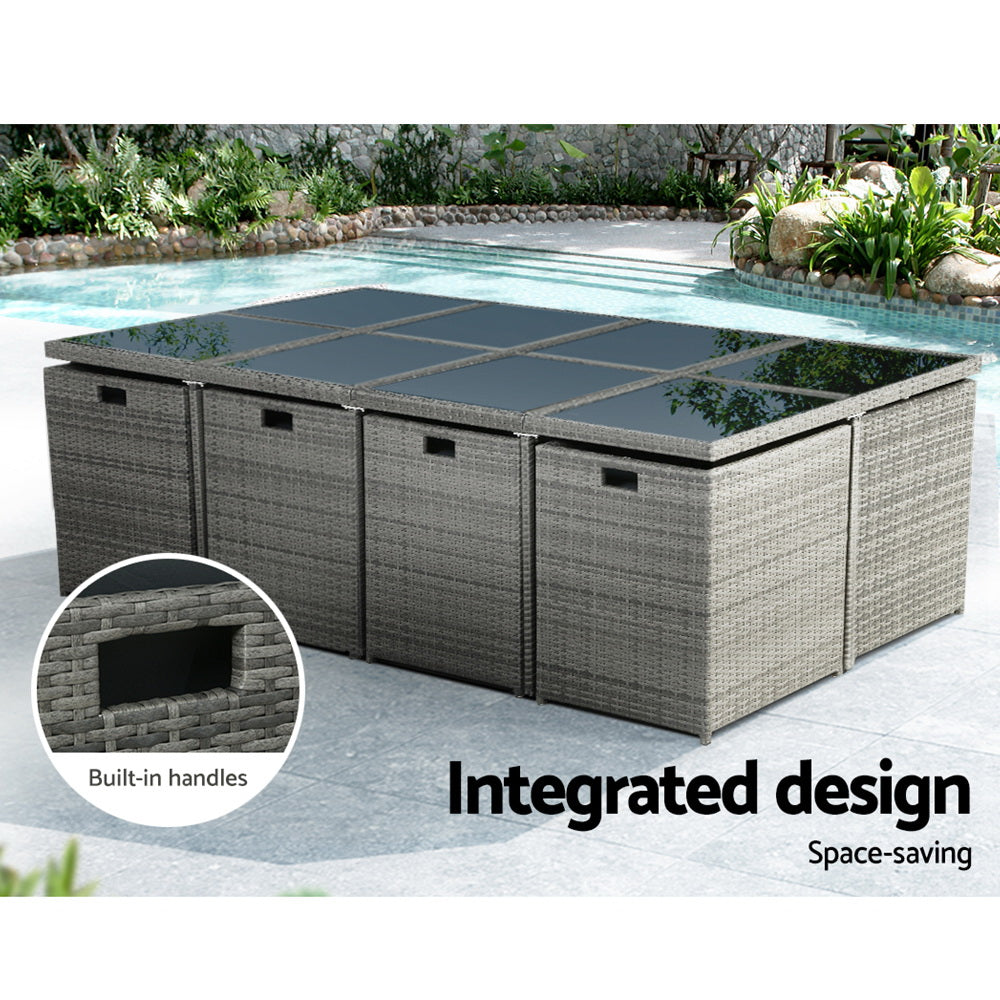 Gardeon Outdoor Dining Set 13 Piece Wicker Table Chairs Setting Grey 4