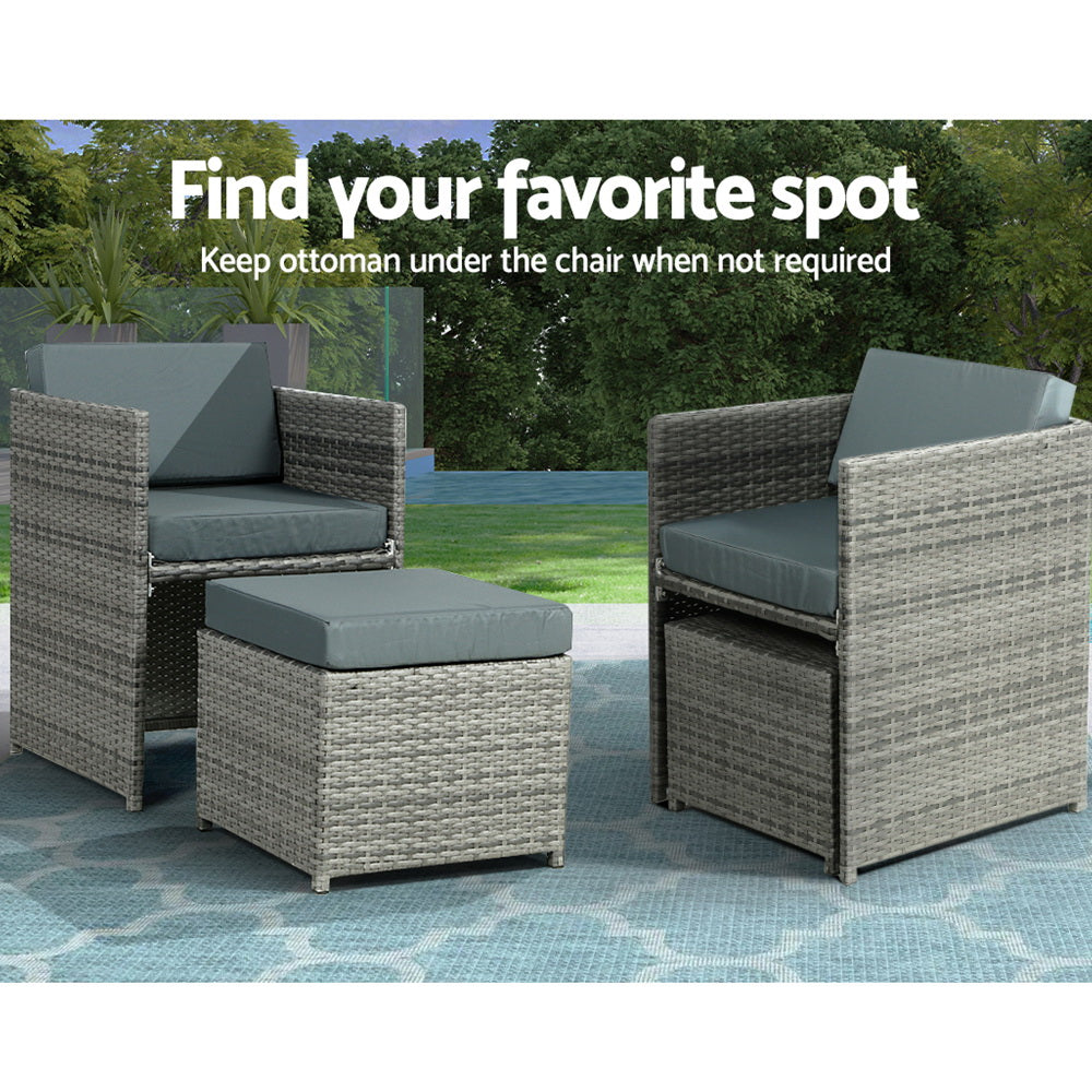 Gardeon Outdoor Dining Set 13 Piece Wicker Table Chairs Setting Grey 6