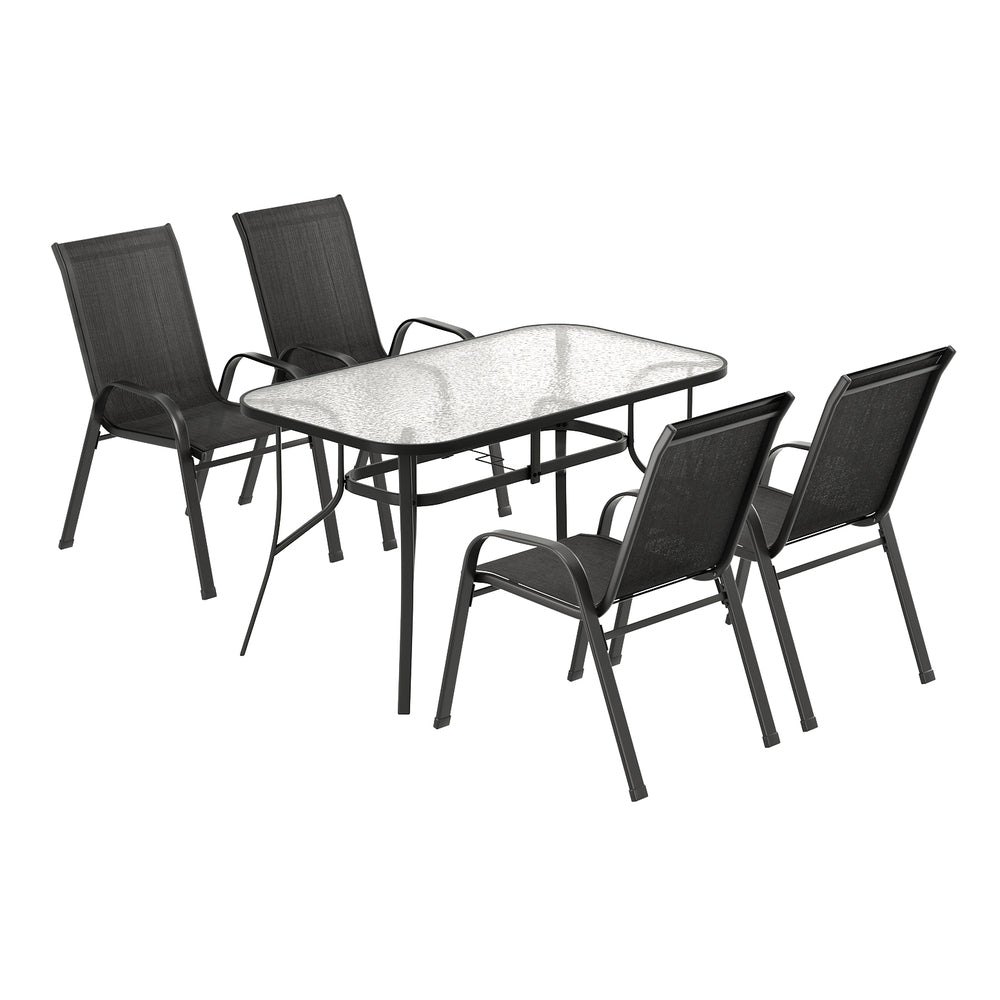 Gardeon 5PC Outdoor Dining Set Table and Chairs Patio Furniture Bistro Set Garden Black 3