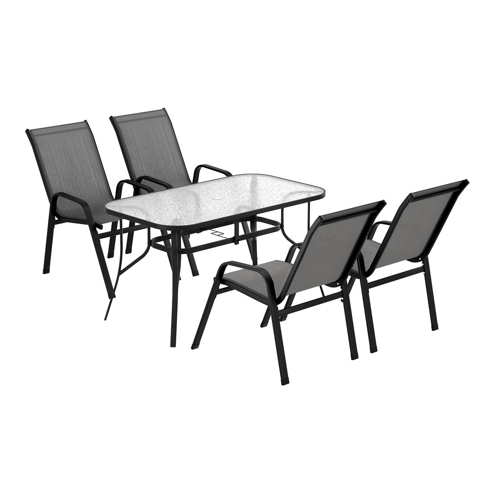 Gardeon 5PC Outdoor Dining Set Table and Chairs Patio Furniture Bistro Set Garden Grey 3