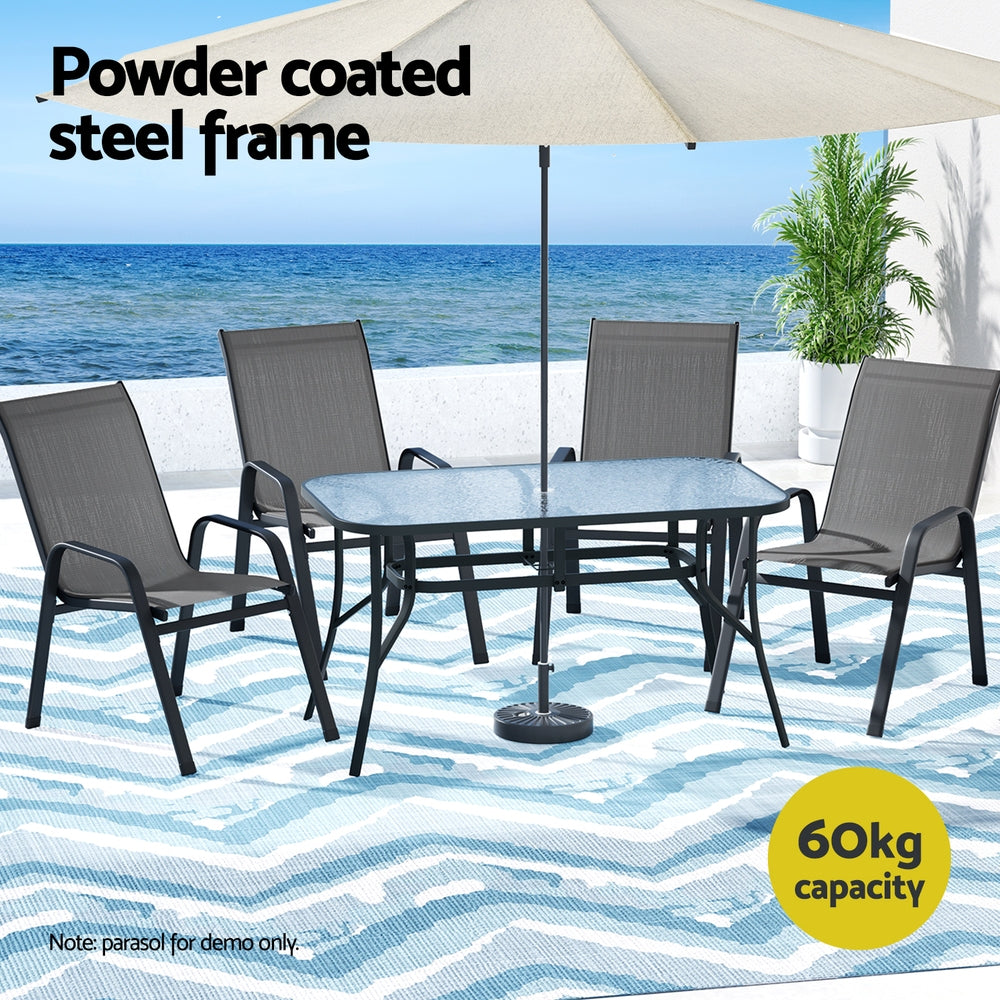 Gardeon 5PC Outdoor Dining Set Table and Chairs Patio Furniture Bistro Set Garden Grey 4