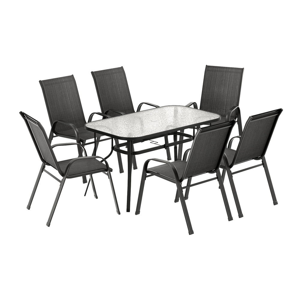 Gardeon 7PC Outdoor Dining Set Table and Chairs Patio Furniture Bistro Set Garden Black 3