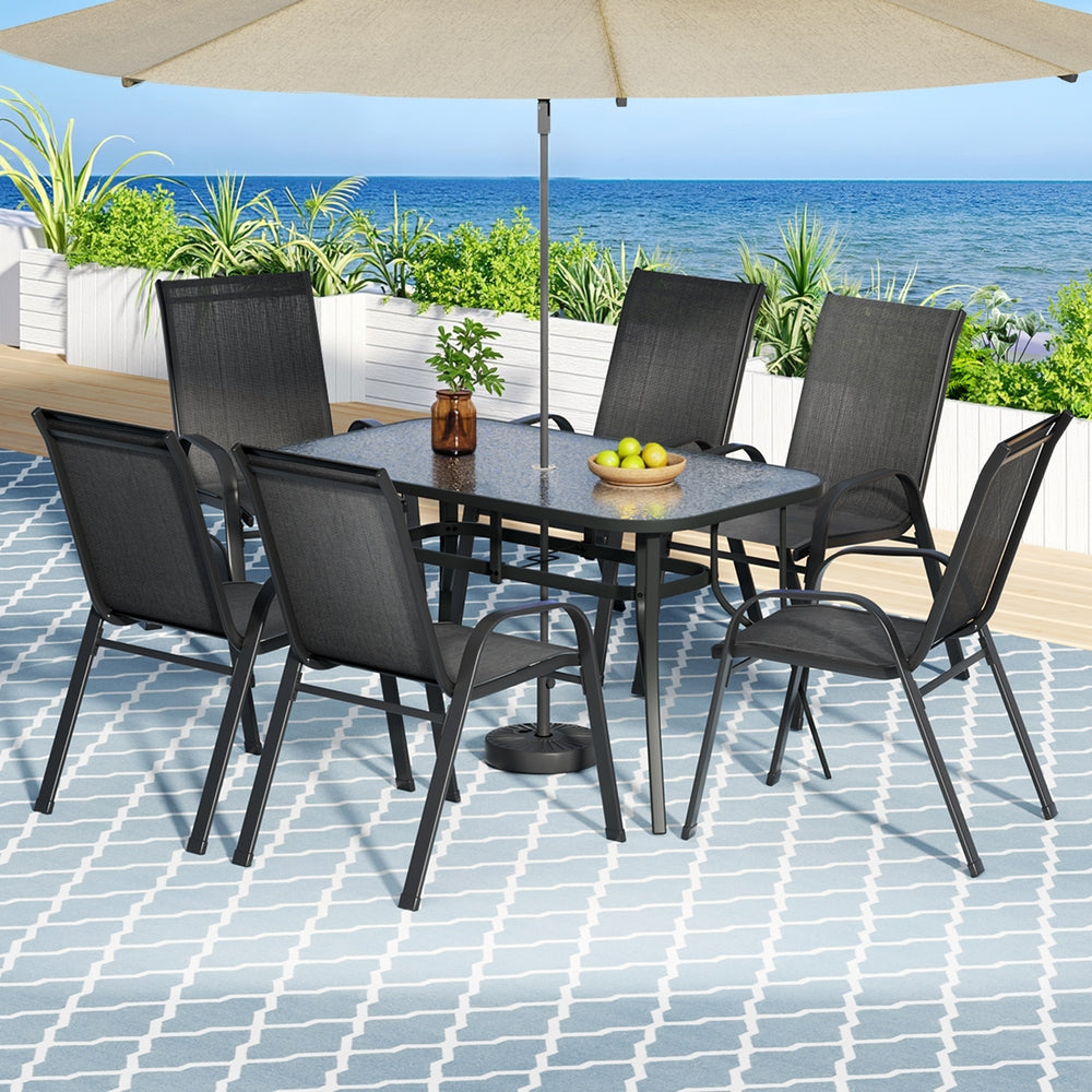Gardeon 7PC Outdoor Dining Set Table and Chairs Patio Furniture Bistro Set Garden Black 7