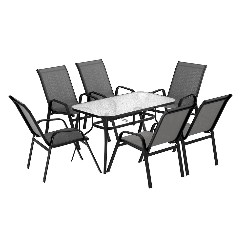 Gardeon 7PC Outdoor Dining Set Table and Chairs Patio Furniture Bistro Set Garden Grey 3