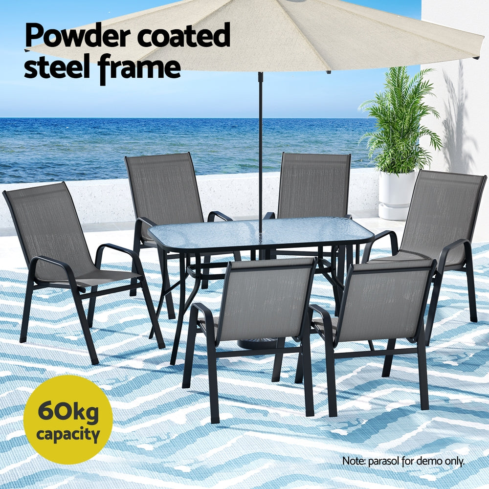 Gardeon 7PC Outdoor Dining Set Table and Chairs Patio Furniture Bistro Set Garden Grey 4