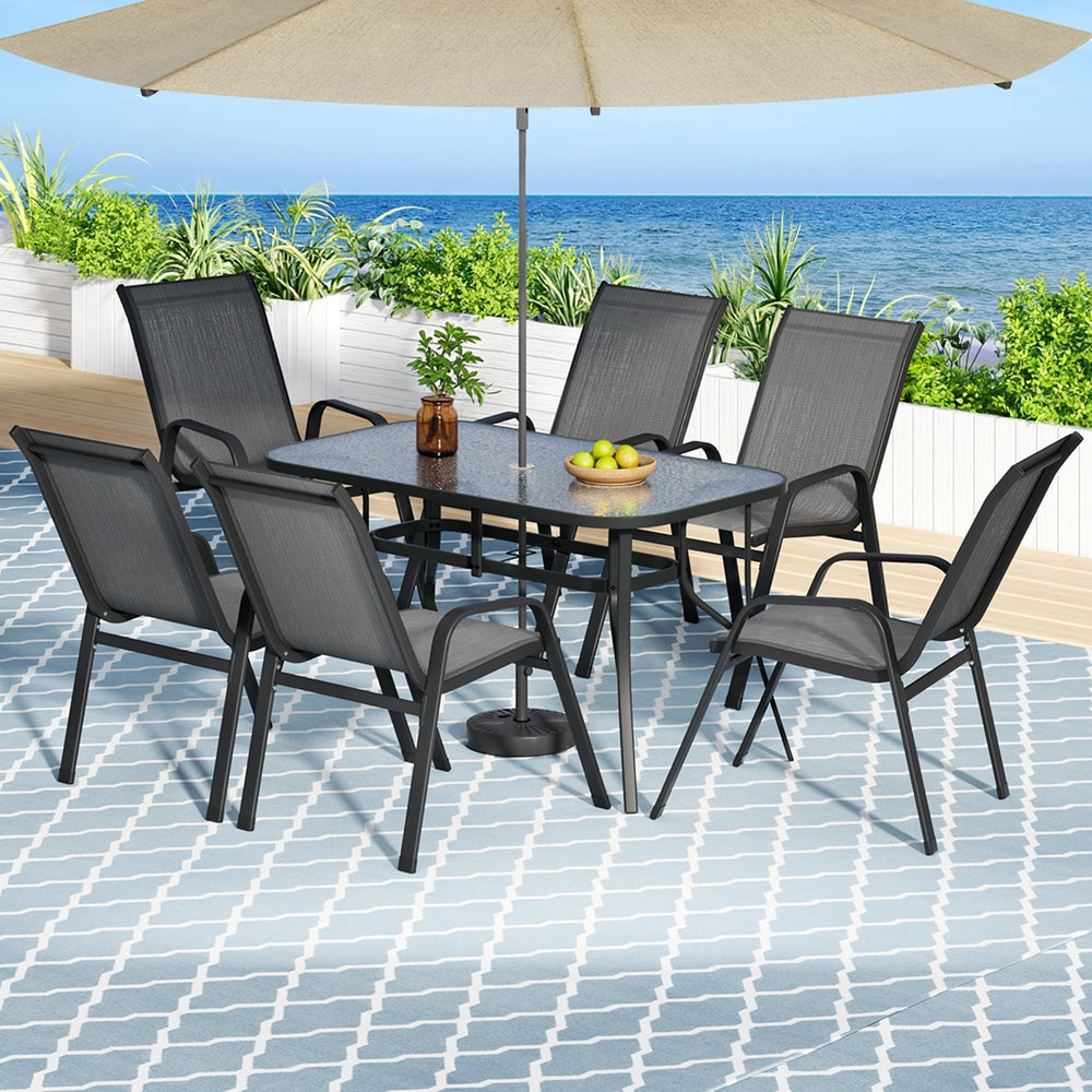Gardeon 7PC Outdoor Dining Set Table and Chairs Patio Furniture Bistro Set Garden Grey 7