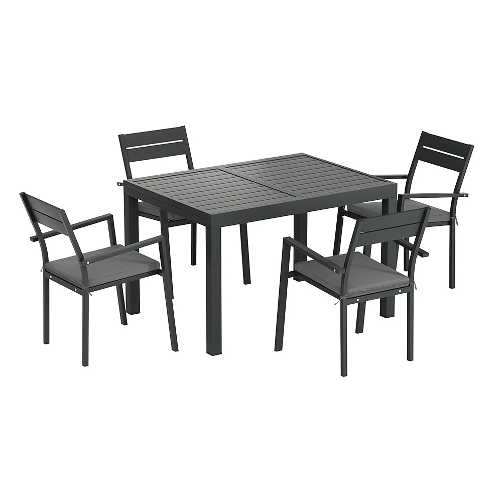 Gardeon Outdoor Dining Set 5 Piece Aluminum Extendable Table Setting Black 3
