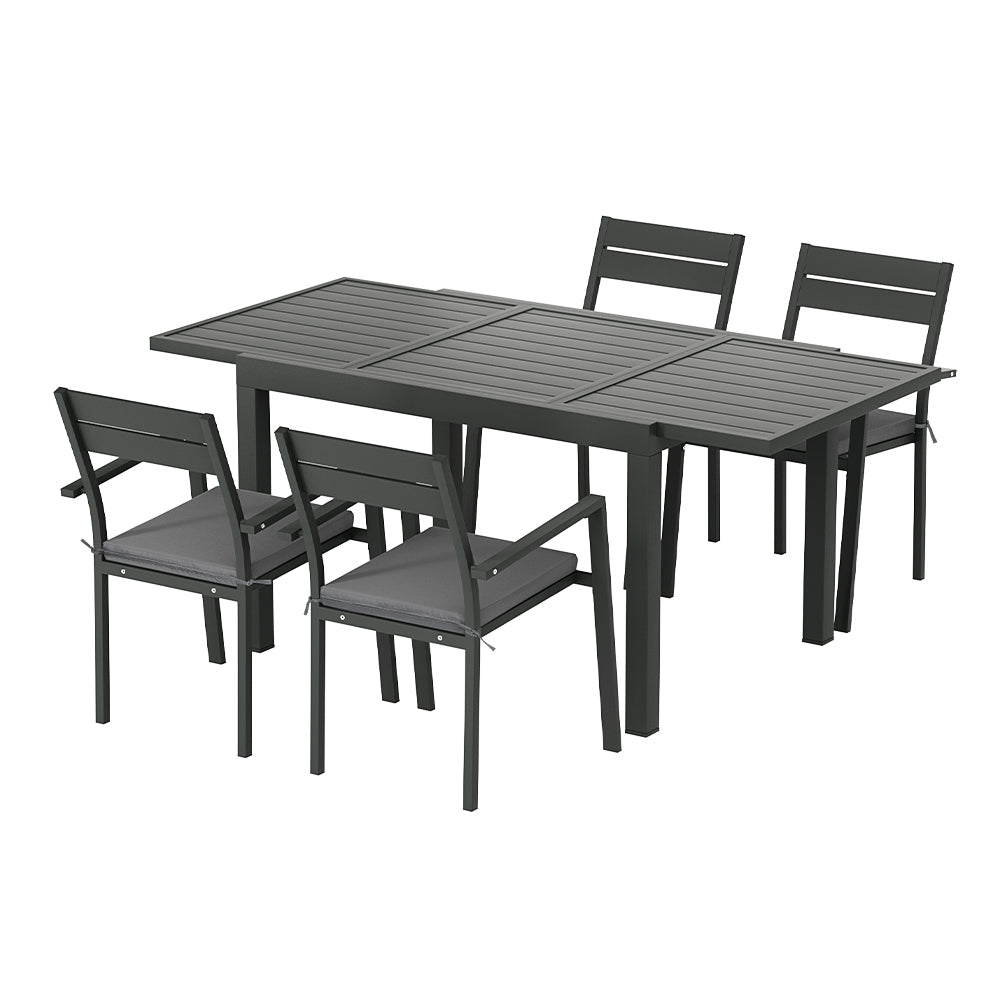 Gardeon Outdoor Dining Set 5 Piece Aluminum Extendable Table Setting Black 4