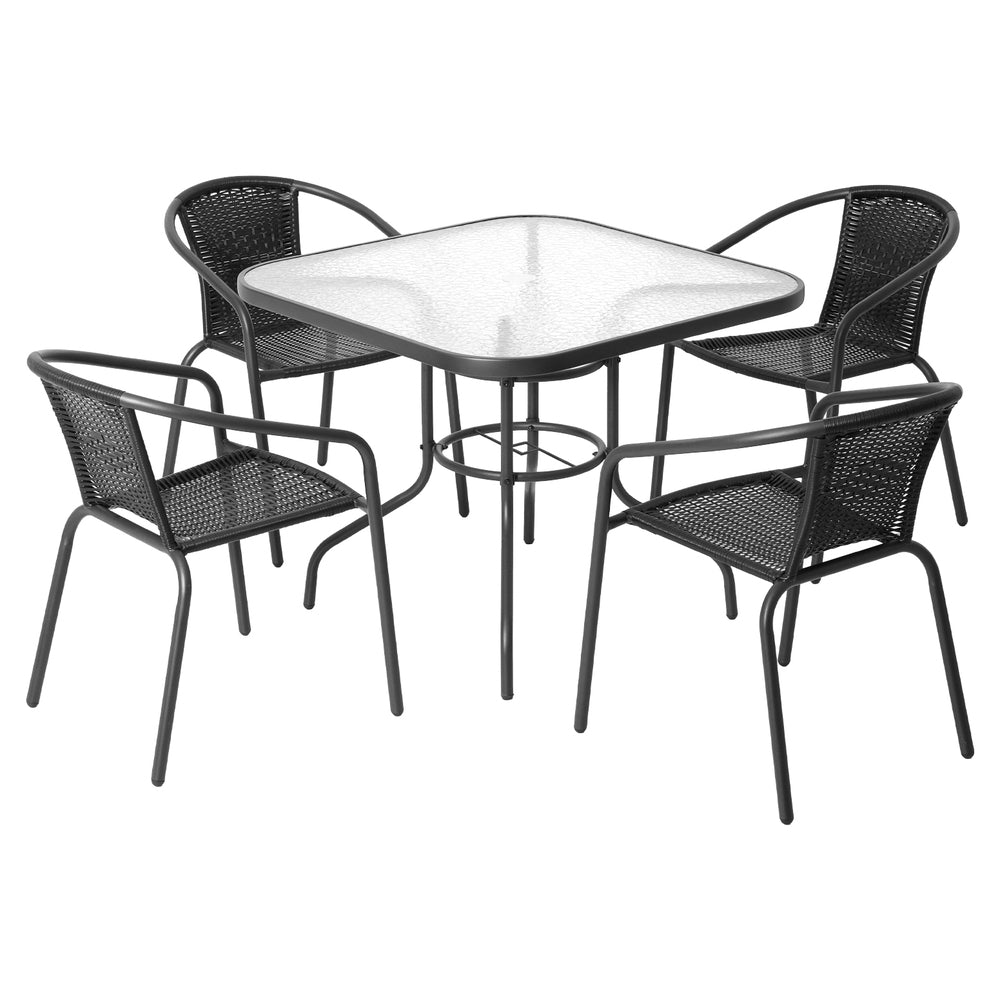 Gardeon Outdoor Dining Set 5 Piece Steel Stackable Chairs Table Patio Furniture 3
