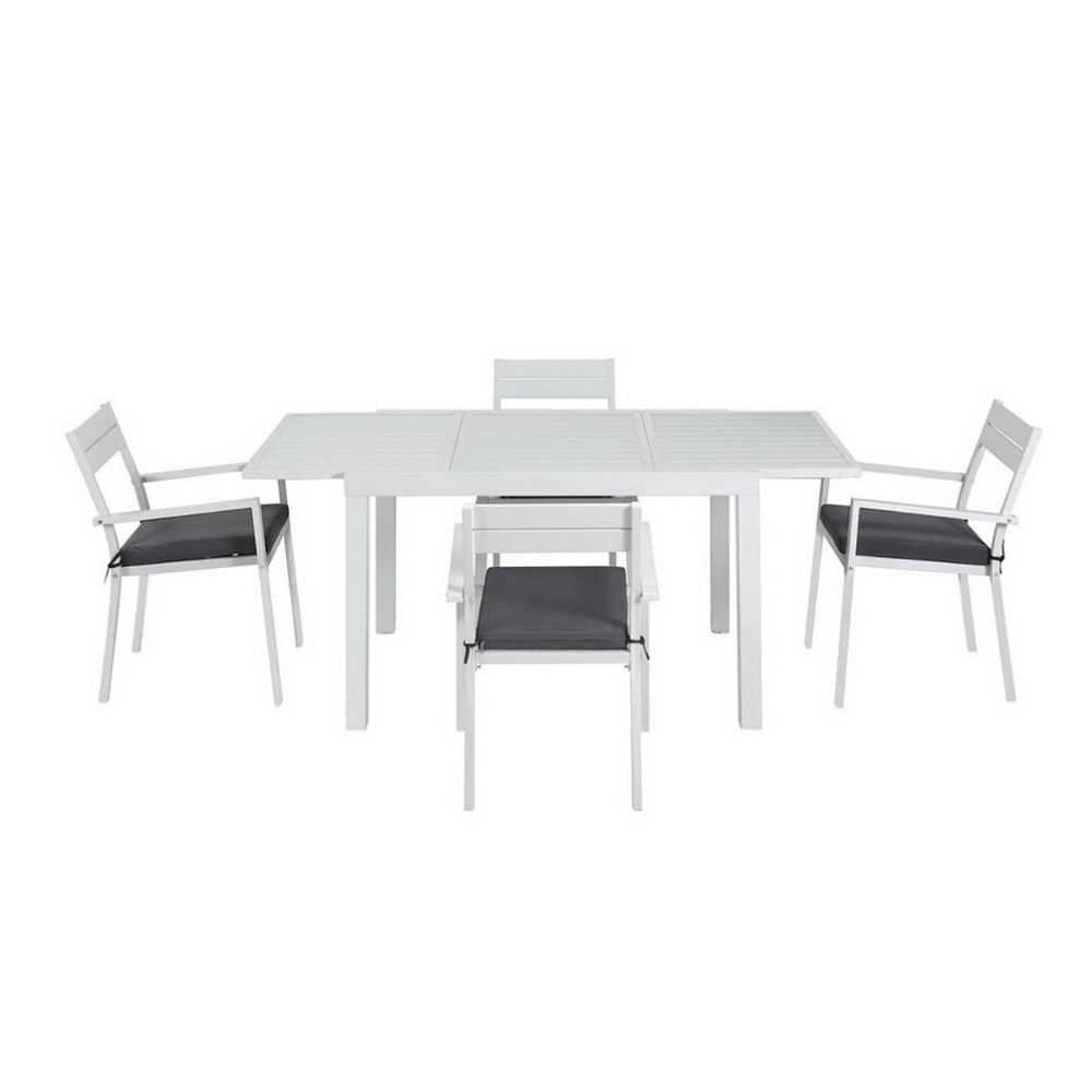 Gardeon Outdoor Dining Set 5 Piece Aluminum Extendable Table Setting White 3