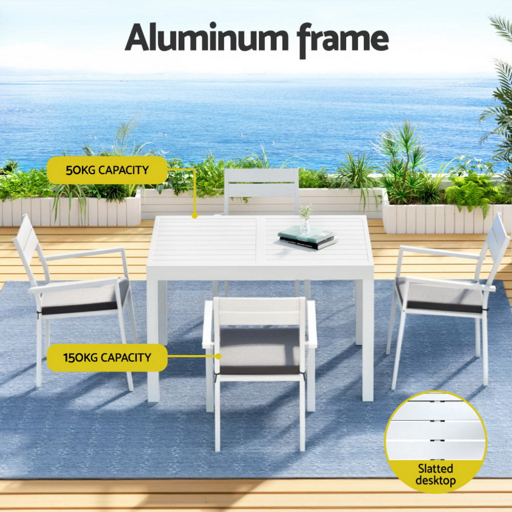 Gardeon Outdoor Dining Set 5 Piece Aluminum Extendable Table Setting White 4