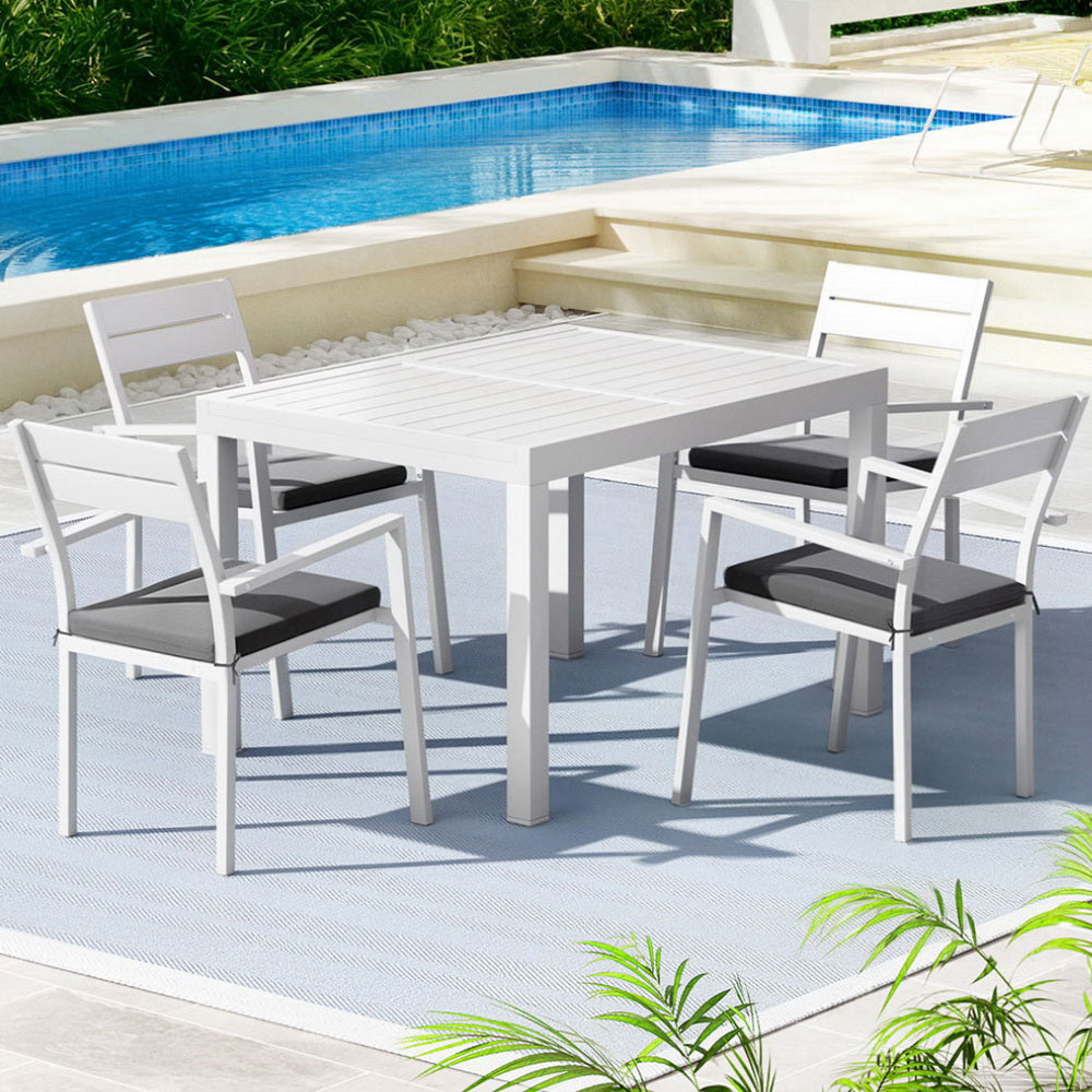 Gardeon Outdoor Dining Set 5 Piece Aluminum Extendable Table Setting White 7