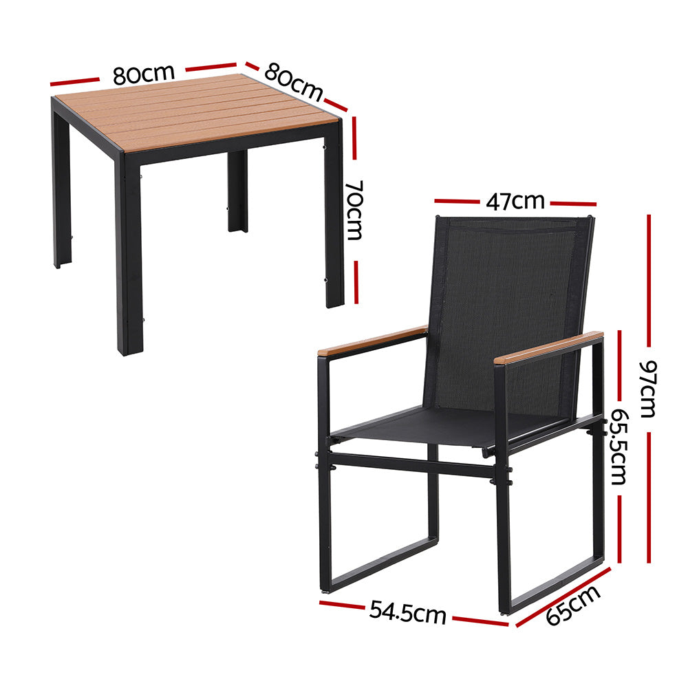 Gardeon 5PCS Outdoor Dining Set Table and Chairs Patio Garden Furniture Bistro Set 3
