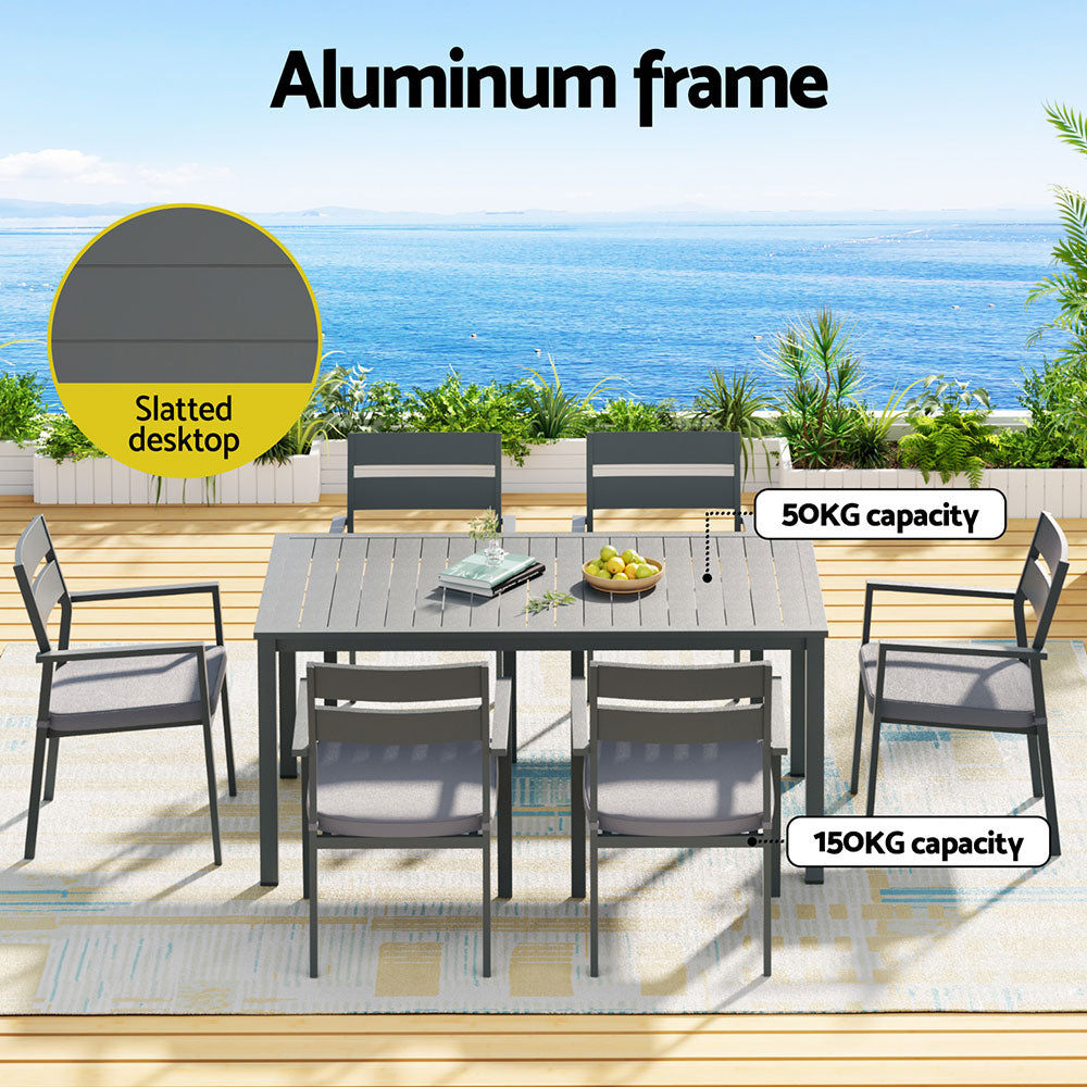 Gardeon Outdoor Dining Set 7 Piece Aluminum Table Chairs Setting Black 4