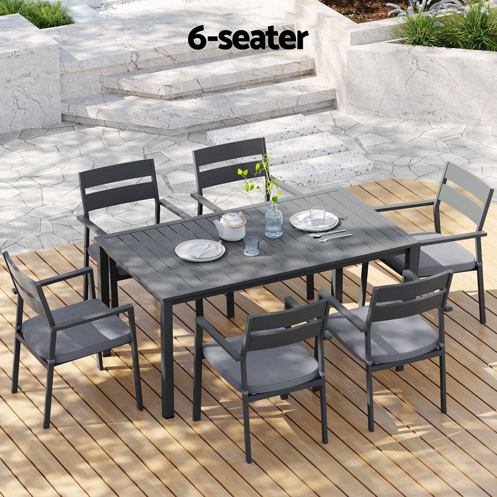 Gardeon Outdoor Dining Set 7 Piece Aluminum Table Chairs Setting Black 6