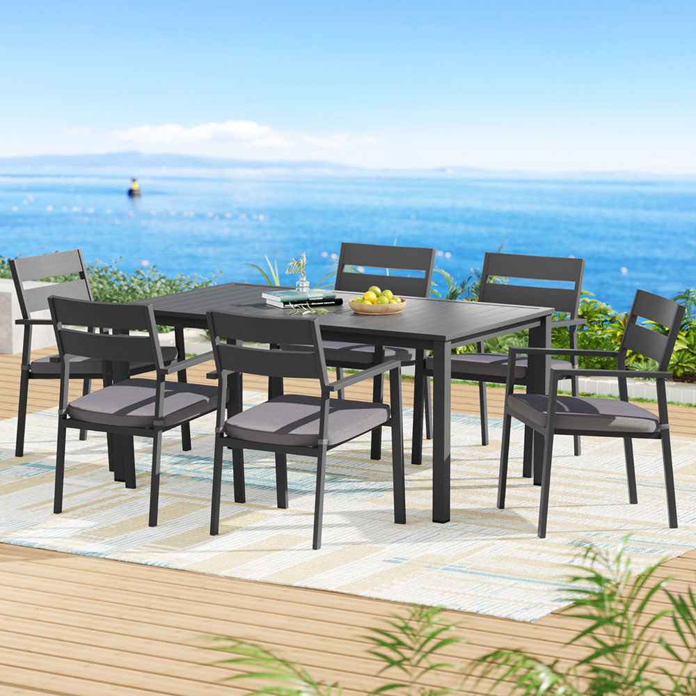 Gardeon Outdoor Dining Set 7 Piece Aluminum Table Chairs Setting Black 7